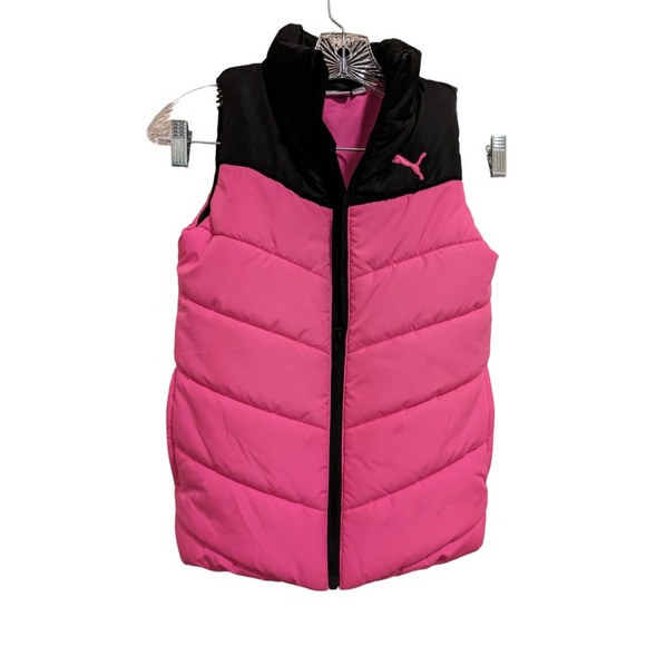 Zip Up PUMA Puffer Vest Pink & Black Girl's Size Small 7/8 - Picture 3 of 4